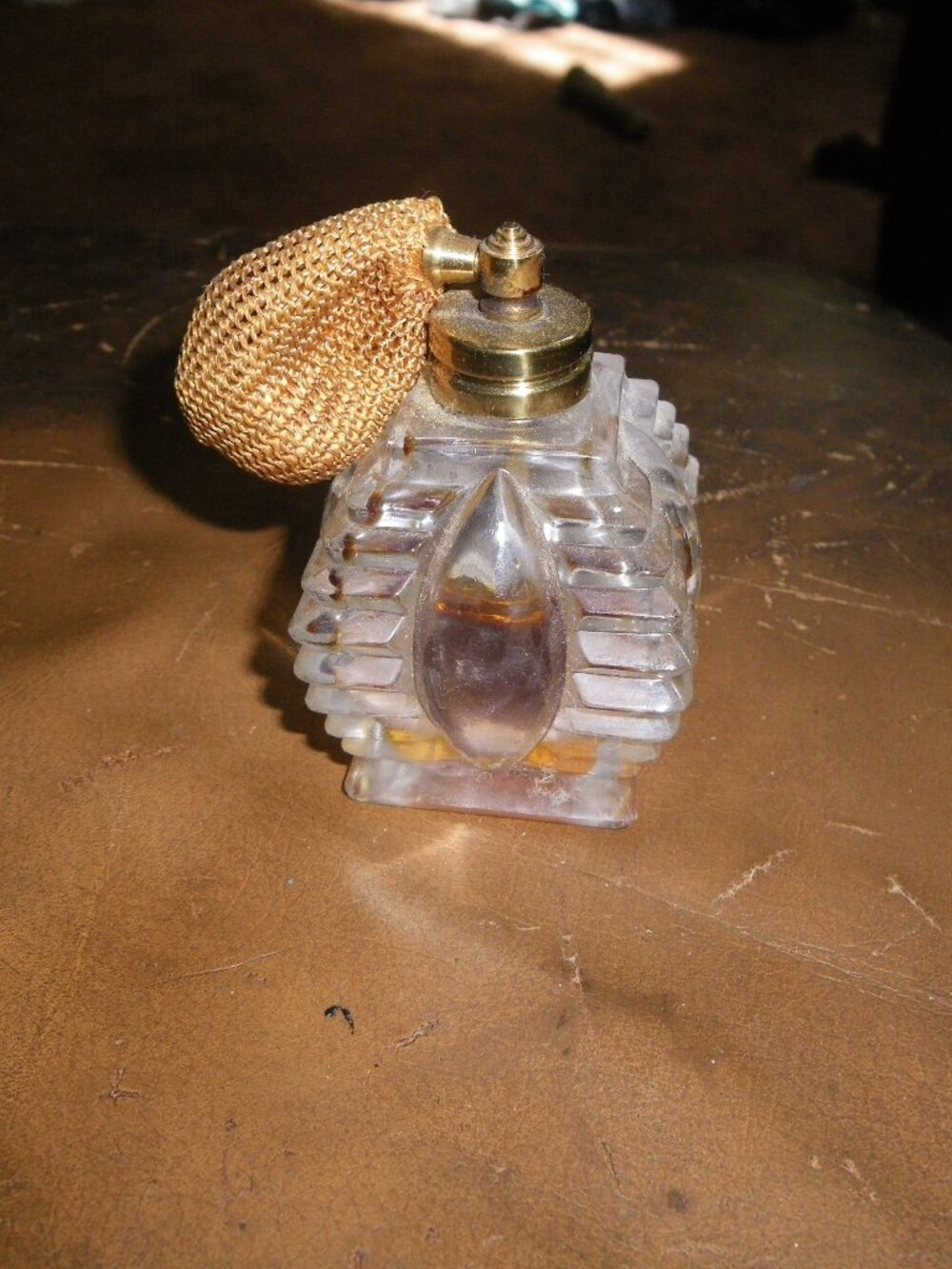 Vintage I W Rice Import Hand Cut Glass Perfume Bottle w/Atomizer, Made in Japan
